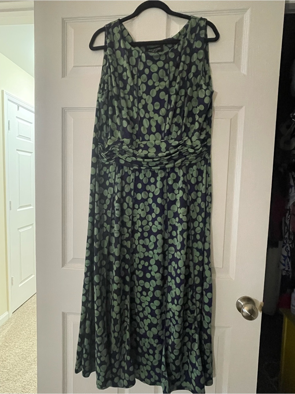 Perceptions Navy Dress with Green Polka Dot Print
